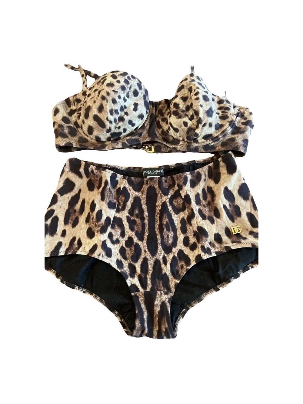 Dolce & Gabbana Leopard Print Balconette Bra & High Waist Brief Set - Brown